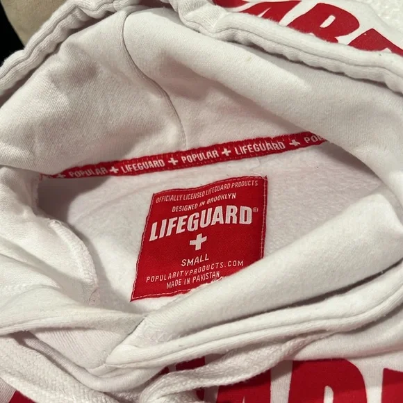 Lifeguard Officially Licensed Newport Beach CA Unisex White Red Hoodie EUC Small - Picture 9 of 12